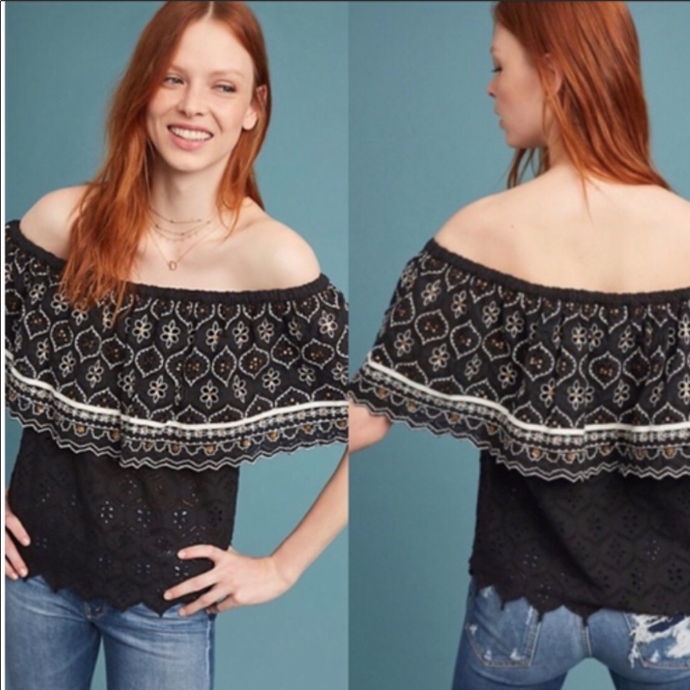 Anthropologie off shoulder embroidered eyelet top